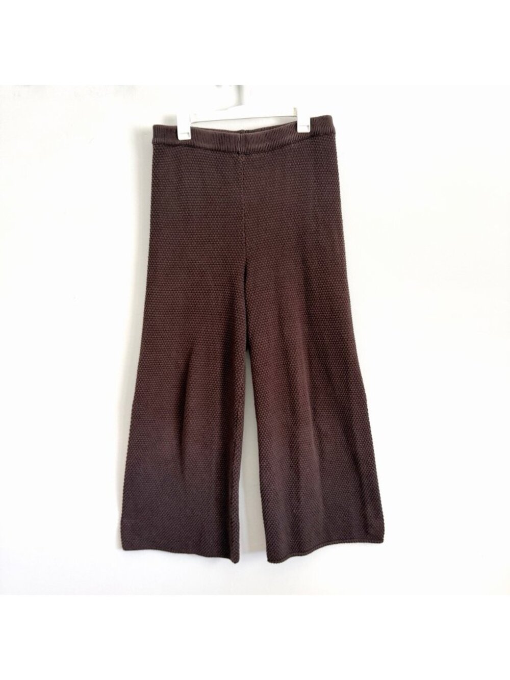 Free People Beach Brown Hailee Sweater Pants Wide Leg Waffle Knit Women’s Large